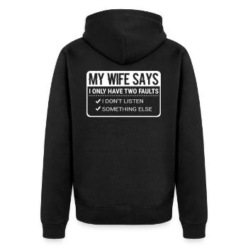 Lustige Mann Wortspiele Meine Frau sagt, ich habe nur zwei - Unisex Premium Bio Zip Hoodie - Schwarz - Hinten - Nico (187cm)