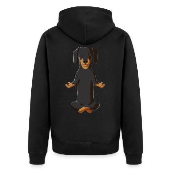 Meditation Dackel - Unisex Premium Bio Zip Hoodie - Schwarz - Hinten - Nico (187cm)