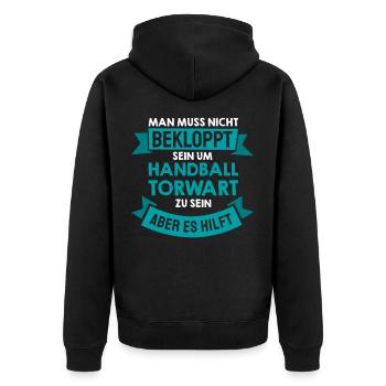Handball Torwart Lustig Spruch Amateur Geschenk - Unisex Premium Bio Zip Hoodie - Schwarz - Hinten - Nico (187cm)