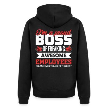 Stolzer Chef Boss Team Arbeit Geschenk Abteilung - Unisex Premium Bio Zip Hoodie - Schwarz - Hinten - Nico (187cm)
