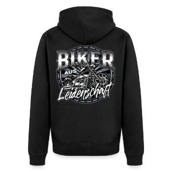 Biker Aus Leidenschaft - Unisex Premium Bio Zip Hoodie - Schwarz - Hinten - Nico (187cm)