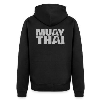 Muay Thai Geschenk für Thai Boxer Kampfsportler - Unisex Premium Bio Zip Hoodie - Schwarz - Hinten - Nico (187cm)