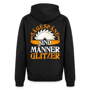 SÄGESPÄNE SIND MÄNNERGLITZER KETTENSÄGE HOLZ - Unisex Premium Bio Zip Hoodie - Schwarz - Hinten - Nico (187cm)