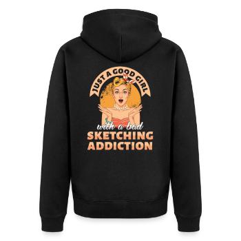 Gerade ein gutes Mädchen, das Sucht-Geschenk skizziert - Unisex Premium Bio Zip Hoodie - Schwarz - Hinten - Nico (187cm)