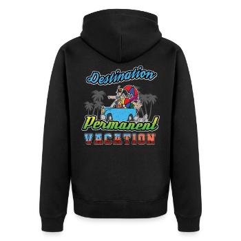 Destination Permanent Vacation Lustige Veteranen - Unisex Premium Bio Zip Hoodie - Schwarz - Hinten - Nico (187cm)