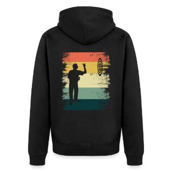 Wolfram Werfer Dartsmith Geschenk Vintage Dart - Unisex Premium Bio Zip Hoodie - Schwarz - Hinten - Nico (187cm)