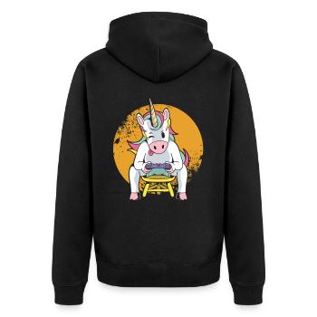 Einhorn-Spieler-Computer-Videospiel-Spieler-Geschenk - Unisex Premium Bio Zip Hoodie - Schwarz - Hinten - Nico (187cm)