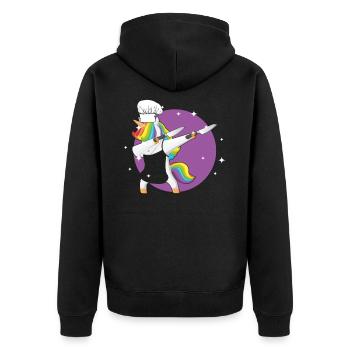 Einhorn-Chef, der betupfendes Pony-Geschenk kocht - Unisex Premium Bio Zip Hoodie - Schwarz - Hinten - Nico (187cm)