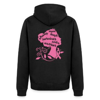 Strong Mom Tough Breast Cancer Survivor Gift - Unisex Premium Organic Zip Hoodie - black - Back - Nico (187cm)