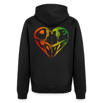 ein Liebesherzformtext-Typografie-Reggae - Unisex Premium Bio Zip Hoodie - Schwarz - Hinten - Nico (187cm)