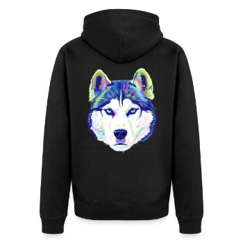 Splash Siberian Husky Dog - Unisex Premium Organic Zip Hoodie - black - Back - Nico (187cm)