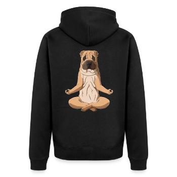 Yoga Shar Pei Hund - Unisex Premium Bio Zip Hoodie - Schwarz - Hinten - Nico (187cm)