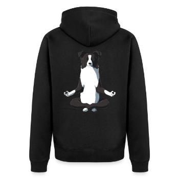 Yoga Border Collie - Unisex Premium Bio Zip Hoodie - Schwarz - Hinten - Nico (187cm)