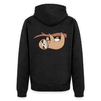 Faultier - Lustig- Geschenk Faultiere Sloth - Unisex Premium Bio Zip Hoodie - Schwarz - Hinten - Nico (187cm)