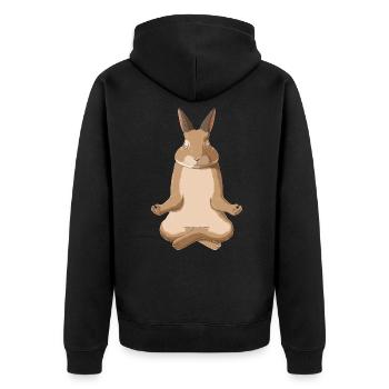 Meditation Hase - Unisex Premium Bio Zip Hoodie - Schwarz - Hinten - Nico (187cm)