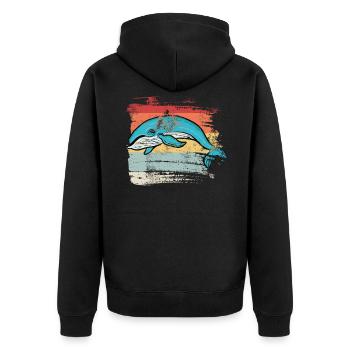 Retro Wal - Unisex Premium Bio Zip Hoodie - Schwarz - Hinten - Nico (187cm)