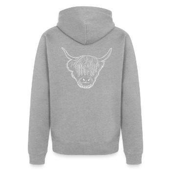 Bovin écossais des Hauts-Plateaux - Veste à capuche bio Premium Unisexe - gris chiné - Dos - Nico (187cm)