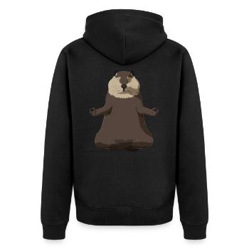 Biber Meditation - Unisex Premium Bio Zip Hoodie - Schwarz - Hinten - Nico (187cm)