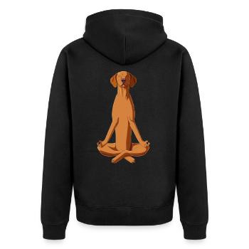 Kurzhaarige Ungarische Vorstehhund Meditation - Unisex Premium Bio Zip Hoodie - Schwarz - Hinten - Nico (187cm)