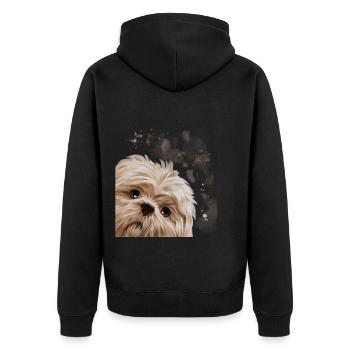 Hund Neugieriges Shih Tzu - Unisex Premium Bio Zip Hoodie - Schwarz - Hinten - Nico (187cm)