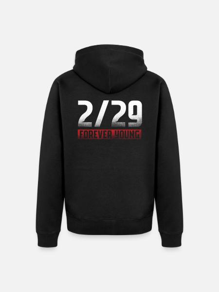 2 29 Forever Young 29. februar Gave - Premium økologisk unisex-hættejakke - sort