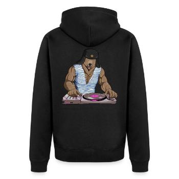 Russischer Diskjockey Bär - Unisex Premium Bio Zip Hoodie - Schwarz - Hinten - Nico (187cm)
