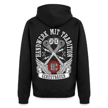 Gerüstbauer Shirt / Handwerk mit Tradition - Unisex Premium Bio Zip Hoodie - Schwarz - Hinten - Nico (187cm)