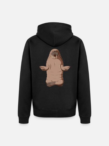 Walrus Meditate - Unisex Premium Organic Zip Hoodie - black