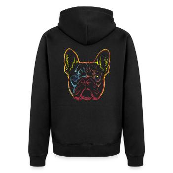 Bunte Französische Bulldogge - Unisex Premium Bio Zip Hoodie - Schwarz - Hinten - Nico (187cm)