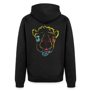 Kamel - Unisex Premium Bio Zip Hoodie - Schwarz - Hinten - Nico (187cm)
