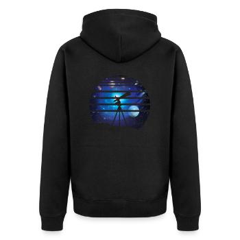 Astronom Astronomie Nerd Teleskop Galaxie Solar - Unisex Premium Bio Zip Hoodie - Schwarz - Hinten - Nico (187cm)