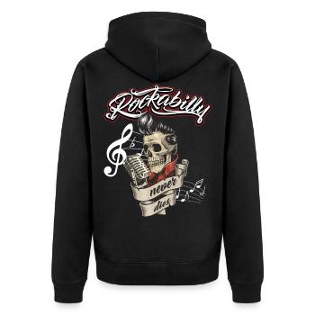 Rockabilly never dies - Unisex Premium Bio Zip Hoodie - Schwarz - Hinten - Nico (187cm)
