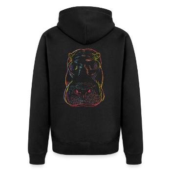 Neugieriger Nilpferd - Unisex Premium Bio Zip Hoodie - Schwarz - Hinten - Nico (187cm)
