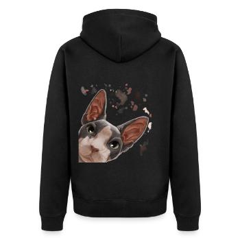 Curious Sphynx Cat - Unisex Premium Organic Zip Hoodie - black - Back - Nico (187cm)