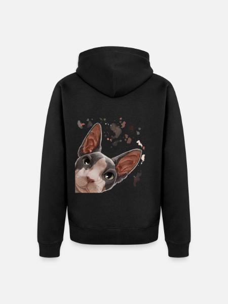Curious Sphynx Cat - Unisex Premium Organic Zip Hoodie - black