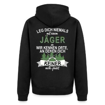 Jäger Jagd Wald Hobby Freizeit - Unisex Premium Bio Zip Hoodie - Schwarz - Hinten - Nico (187cm)