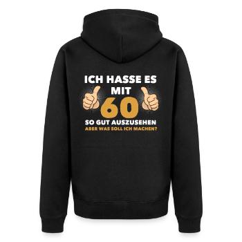 60. Geburtstag 1960 Geschenk Geschenkidee - Unisex Premium Bio Zip Hoodie - Schwarz - Hinten - Nico (187cm)