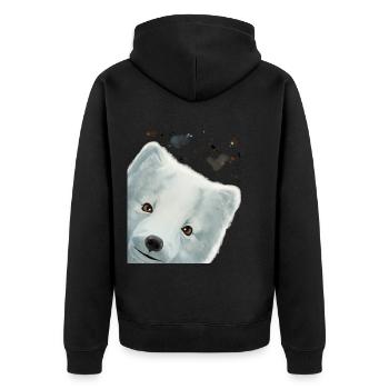 Neugieriger Polarfuchs - Unisex Premium Bio Zip Hoodie - Schwarz - Hinten - Nico (187cm)