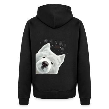 Curious Samoyed Dog - Unisex Premium Organic Zip Hoodie - black - Back - Nico (187cm)