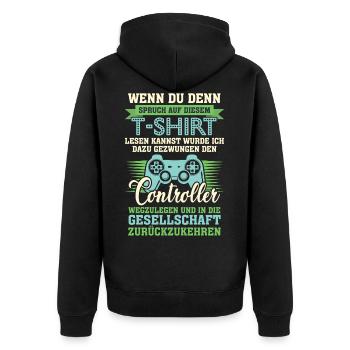 gaming gaming gaming gaming gaming gaming gaming - Unisex Premium Bio Zip Hoodie - Schwarz - Hinten - Nico (187cm)