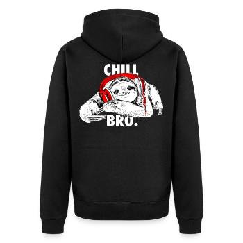 Lustiges Faultier mit Kopfhörern - Chill Bro - Unisex Premium Bio Zip Hoodie - Schwarz - Hinten - Nico (187cm)