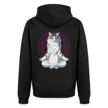 Norwegische Waldkatze Meditation - Unisex Premium Bio Zip Hoodie - Schwarz - Hinten - Nico (187cm)
