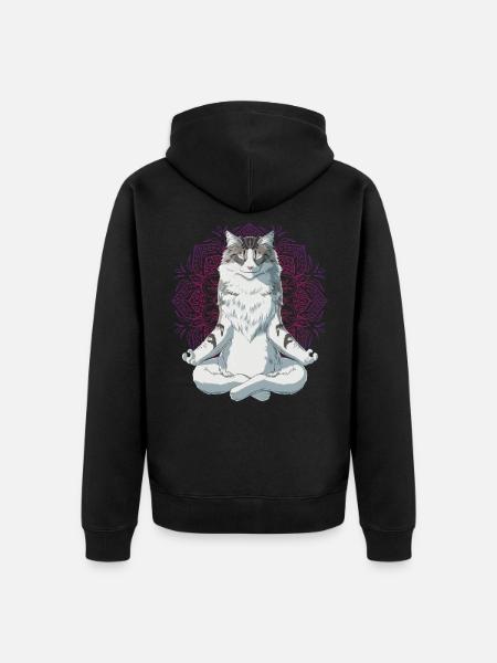 Norwegische Waldkatze Meditation - Unisex Premium Bio Zip Hoodie - Schwarz