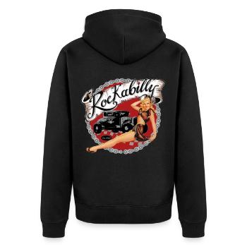 Rockabilly Vintage Retro PinUp Hot Rod - Unisex Premium Bio Zip Hoodie - Schwarz - Hinten - Nico (187cm)