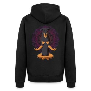 Beauceron Hund Meditation - Unisex Premium Bio Zip Hoodie - Schwarz - Hinten - Nico (187cm)