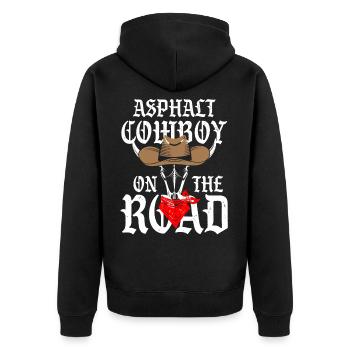 Autobahn-LKW-LKW-Fahrer-Asphalt-Cowboy auf - Unisex Premium Bio Zip Hoodie - Schwarz - Hinten - Nico (187cm)
