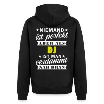 DJ Discjockey Party Beruf Hobby Geschenkidee Musik - Unisex Premium Bio Zip Hoodie - Schwarz - Hinten - Nico (187cm)