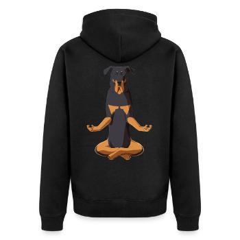 Beauceron Hund Meditation - Unisex Premium Bio Zip Hoodie - Schwarz - Hinten - Nico (187cm)