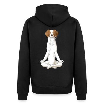 Meditierender Epagneul Breton Hund - Unisex Premium Bio Zip Hoodie - Schwarz - Hinten - Nico (187cm)
