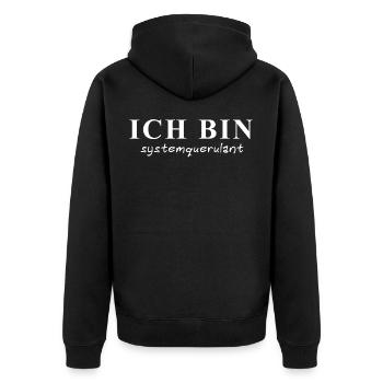 Systemrelevant - lustig - Geschenk - Protest -blck - Unisex Premium Bio Zip Hoodie - Schwarz - Hinten - Nico (187cm)